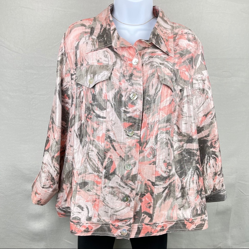 Ruby Rd. Pink and Grey Button Down